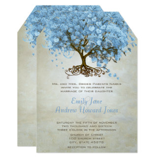 Powder Blue Wedding Invitations Announcements Zazzle Light Powder Blue Heart Leaf Tree Wedding Invites