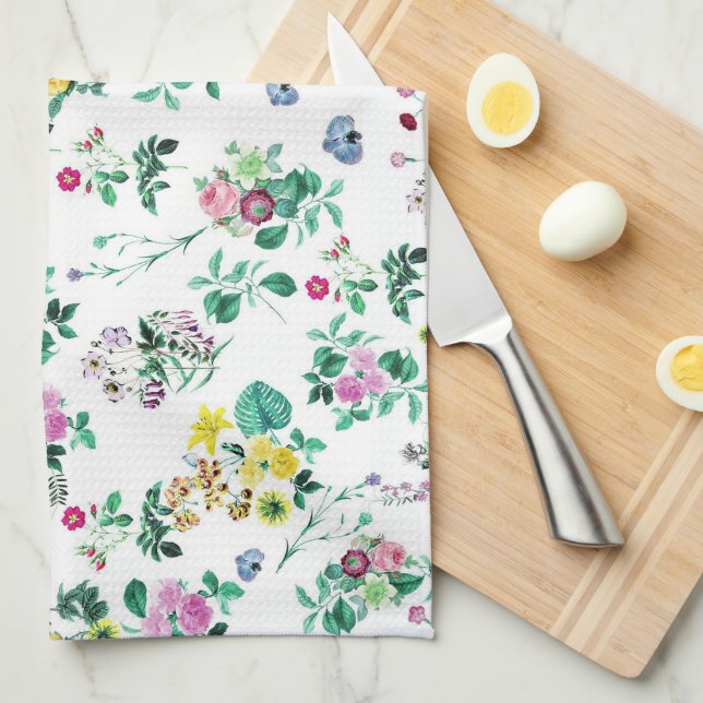 Light Pretty Summer Floral Pattern Kitchen Towel (Quarter Fold)