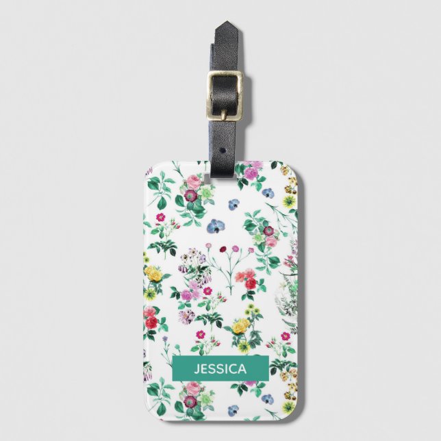 Light Pretty Summer Floral Personalised Luggage Tag (Front Vertical)