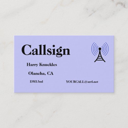 Light Purple Amateur Radio Call Sign Business Card