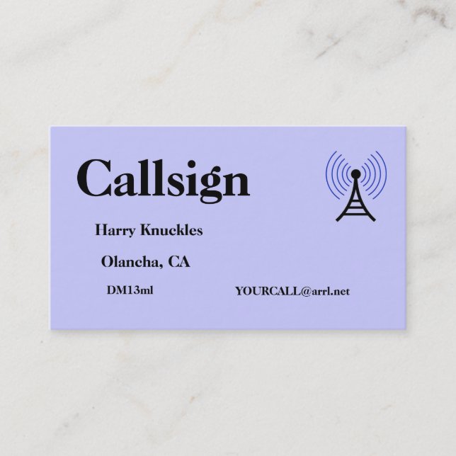 Light Purple Amateur Radio Call Sign Business Card (Front)