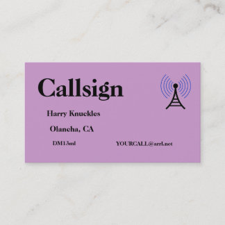 Light Purple Amateur Radio Call Sign Business Card