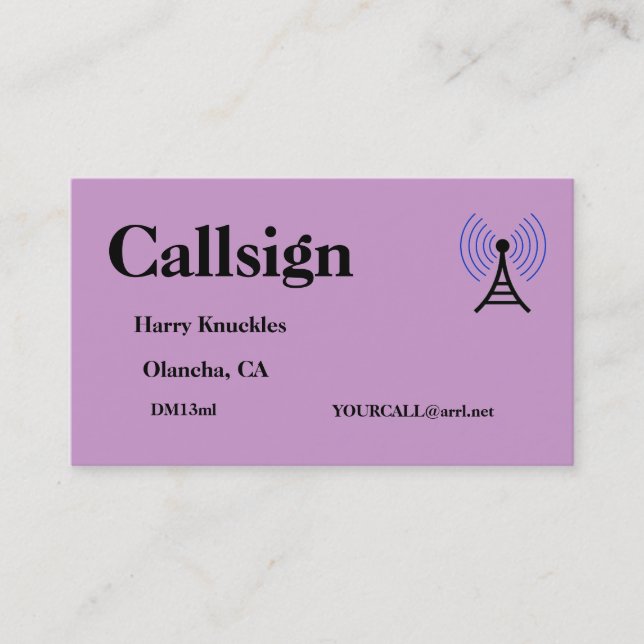 Light Purple Amateur Radio Call Sign Business Card (Front)