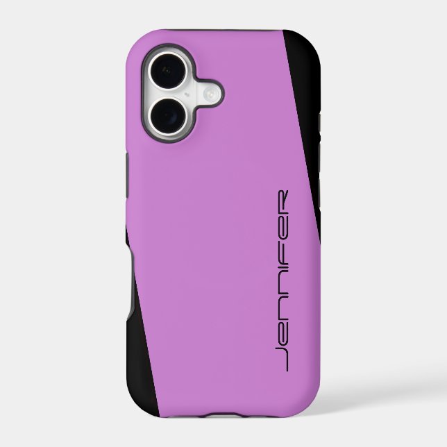 Light Purple and Black Simple Minimalist with Name Case-Mate iPhone Case (Back)