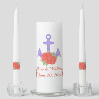 Light Purple and Dusty Rose, Anchor and Roses Unity Candle Set