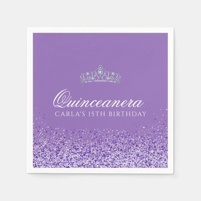 Light Purple and Glitter Quinceanera Napkins (Front)