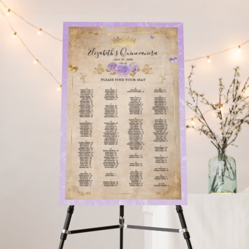 Light Purple and Gold Alphabetical Seating Chart Foam Board