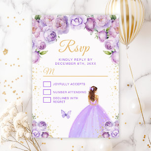 Light Purple and Gold Brown Hair Princess RSVP Card