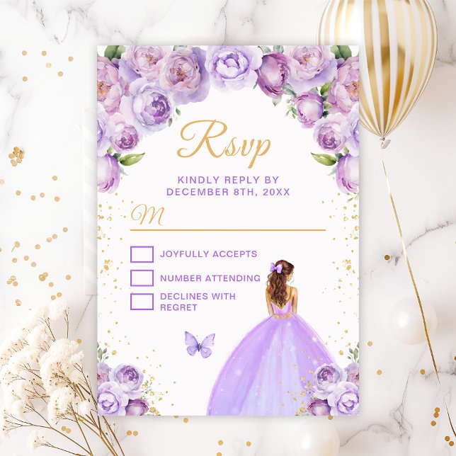Light Purple and Gold Brown Hair Princess RSVP Card (Creator Uploaded)
