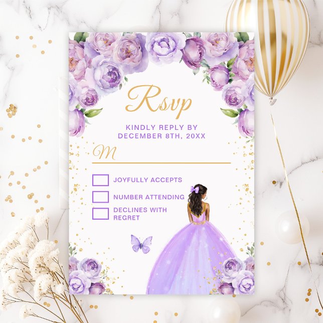Light Purple and Gold Dark Skin Princess RSVP Card (Creator Uploaded)
