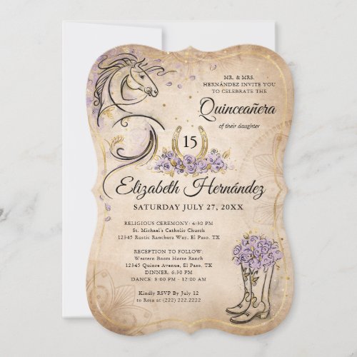 Light Purple and Gold Quince Rustic Horse Birthday Invitation