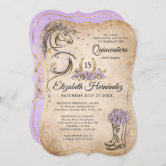 DIY Light Purple Gold Quince Scroll Invitations