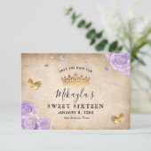 Light Purple and Gold Rose Parchment Elegant Save The Date (Standing Front)