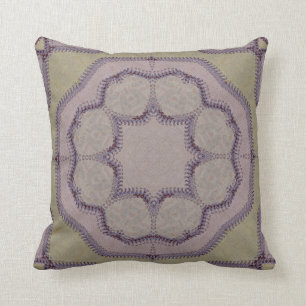 Light Purple and Green Faux-Stitch Tile Throw Pillow
