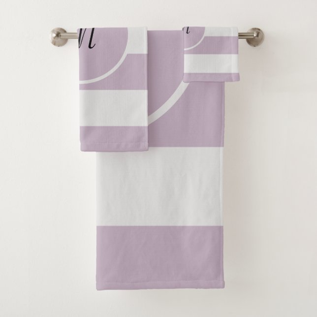 Light Purple and Off White Stripes Bath Towel Set (Insitu)