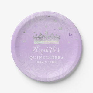 Light Purple and Silver Birthday Party Template Paper Plates