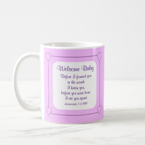 Light Purple and White Baby Shower Bible Verse Coffee Mug