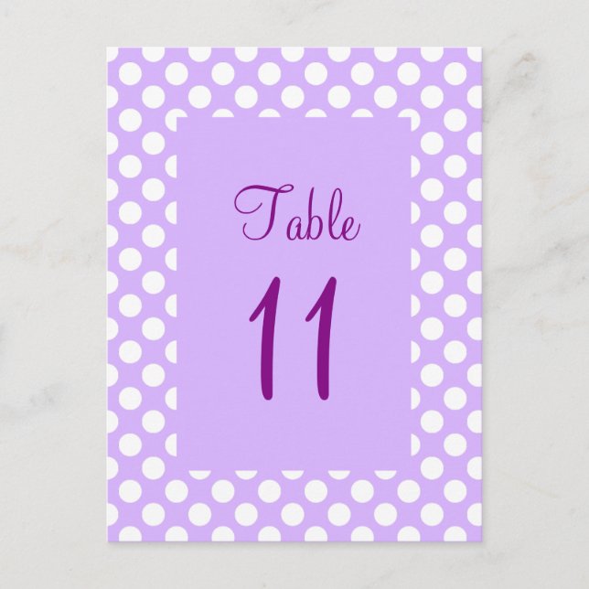 Light Purple and White Polka Dot Table Number Post (Front)