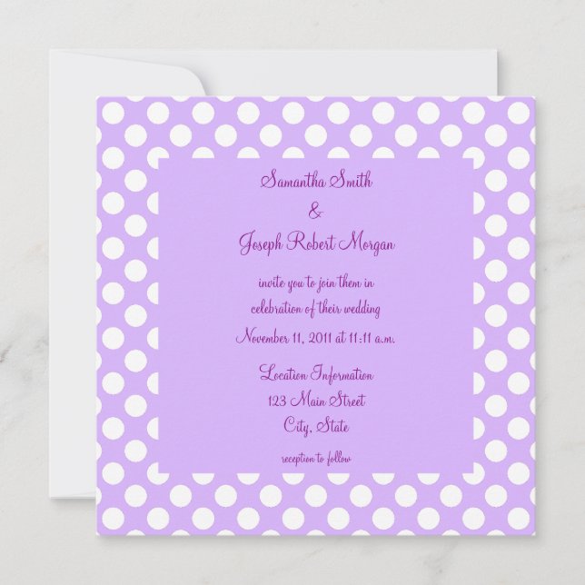 Light Purple and White Polka Dot Wedding Invitation (Front)