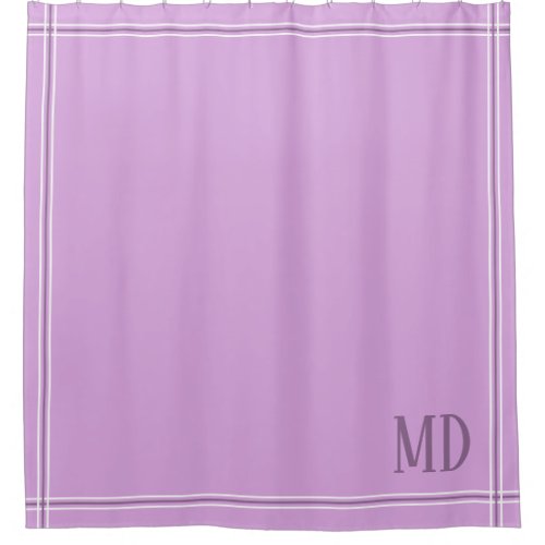 Light Purple and White Striped Custom Initials Shower Curtain