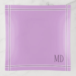 Light Purple and White Striped Custom Initials Trinket Tray