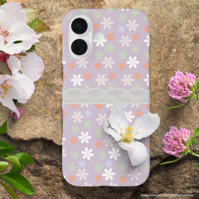 Light purple background with lace Bloomy pattern Case-Mate iPhone Case (Creator Uploaded)