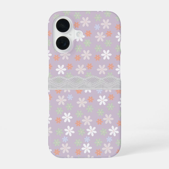 Light purple background with lace Bloomy pattern Iphone Case (Back)