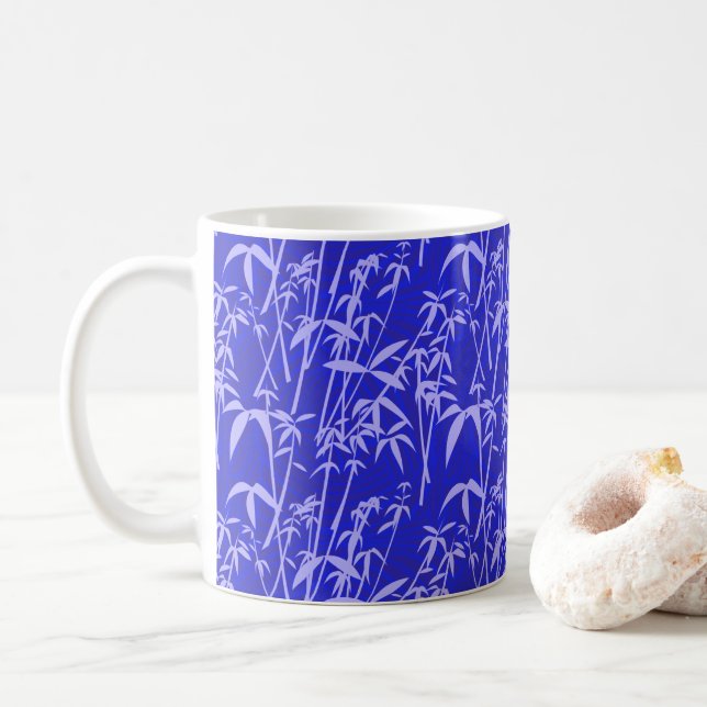 Light purple bamboo pattern, royal blue background coffee mug (With Donut)
