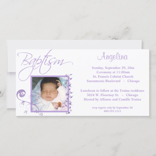 Light Purple Baptism Photo Invitation