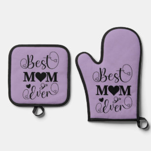 Light Purple Best Mom Ever Typography Script Oven Mitt & Pot Holder Set