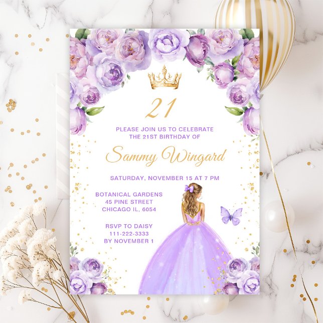 Light Purple Blonde Hair Princess Birthday Party Invitation (Creator Uploaded)