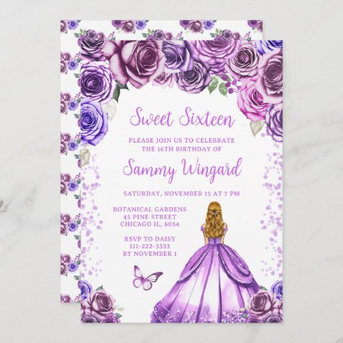 Light Purple Blonde Hair Princess Sweet Sixteen Invitation