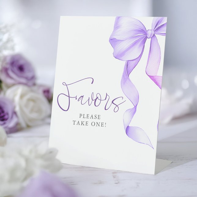 Light Purple Bow Bridal Shower Favors Pedestal Sign (Purple Bow Favors Sign)