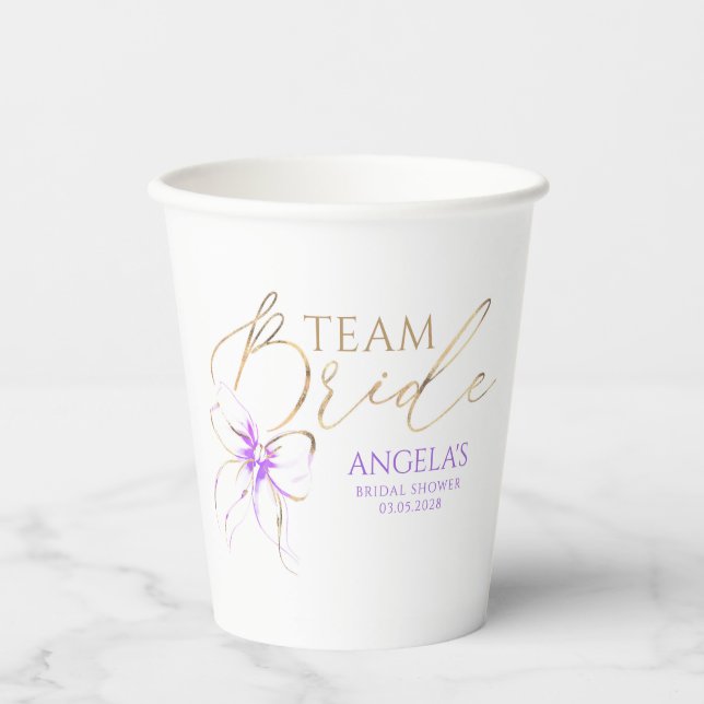 Light Purple Bow Team Bride Bridal Shower Paper Cups (Front)