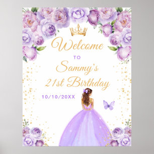 Light Purple Brown Hair Princess Birthday Welcome Poster