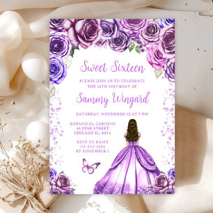Light Purple Brown Hair Princess Sweet Sixteen Invitation
