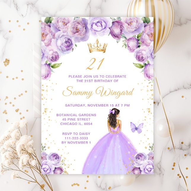 Light Purple Brunette Hair Princess Birthday Party Invitation (Creator Uploaded)