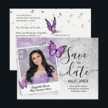 Light Purple Butterfly Photo Save the Date Announcement Postcard<br><div class="desc">Create your own elegant light purple butterfly save the date postcards with a unique, beautiful DIY template that has both silver and gold options. The watercolor artwork illustrated by Raphaela Wilson spotlights lilac lavender butterflies with a soft rose/floral pattern on the wings, faux silver butterfly confetti, and a vintage, rustic...</div>
