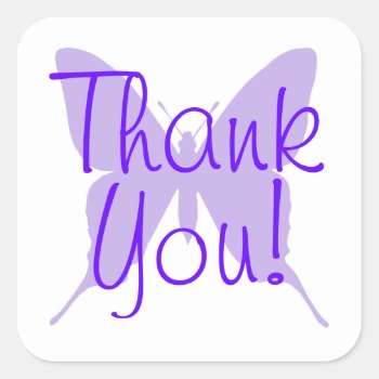 Light Purple Butterfly Silhouette Thank You Square Sticker by purplestuff at Zazzle