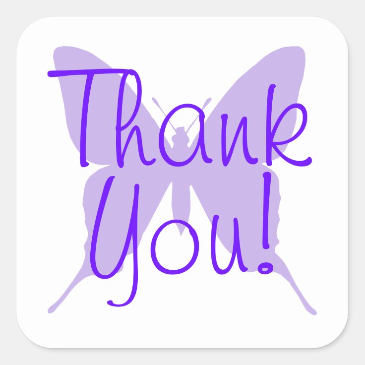 Light Purple Butterfly Silhouette Thank You Square Sticker | Zazzle