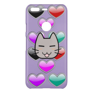 Light Purple Cat Phone Case – Multicolor Hearts