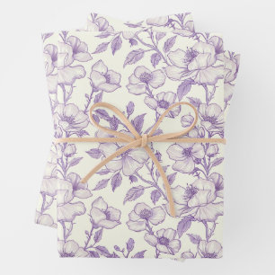 Light Purple Chinoiserie Floral Wrapping Paper Sheets