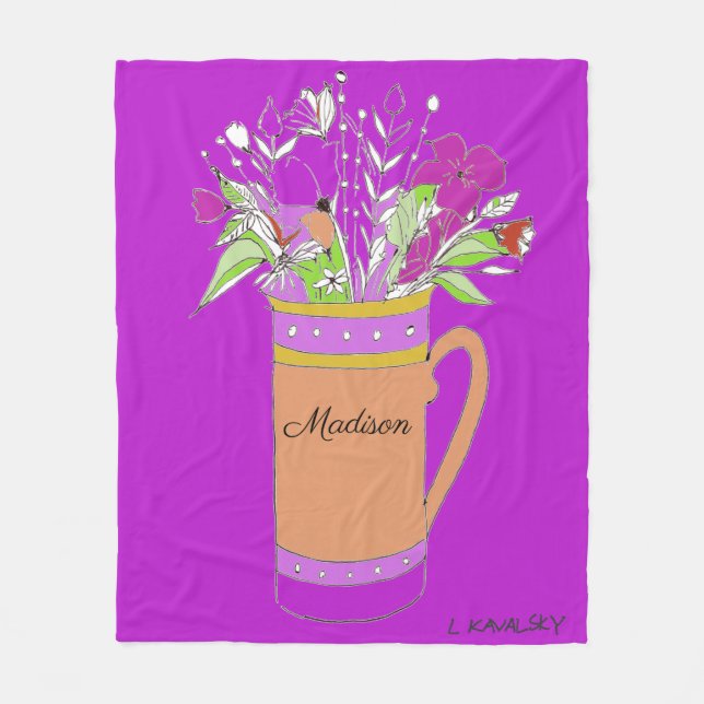 Light Purple Colorful Flowers In Mug womens Fleece Blanket (Front)