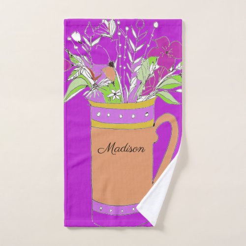 Light Purple Colorful Flowers In Mug womens Hand Towel