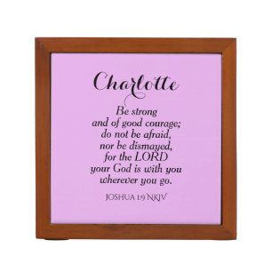 Light Purple Courage Bible Verse Custom Name Desk Organizer