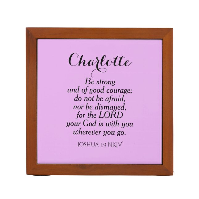 Light Purple Courage Bible Verse Custom Name Desk Organizer (Front)