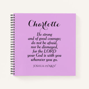 Light Purple Courage Bible Verse Custom Name Notebook