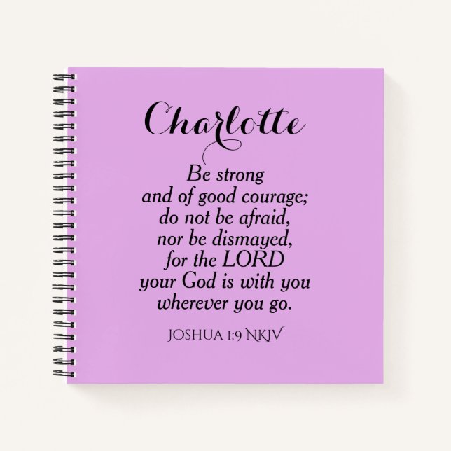 Light Purple Courage Bible Verse Custom Name Notebook (Front)