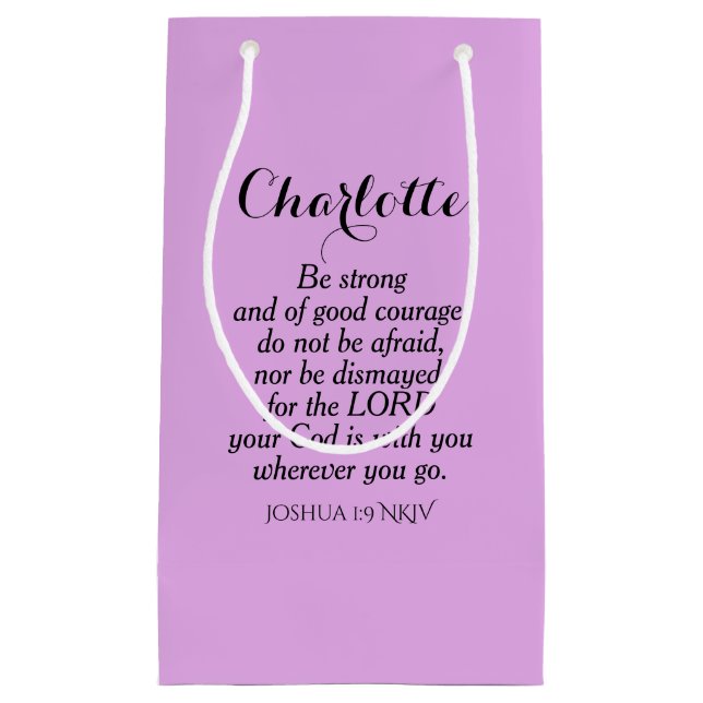 Light Purple Courage Bible Verse Custom Name Small Gift Bag (Front)