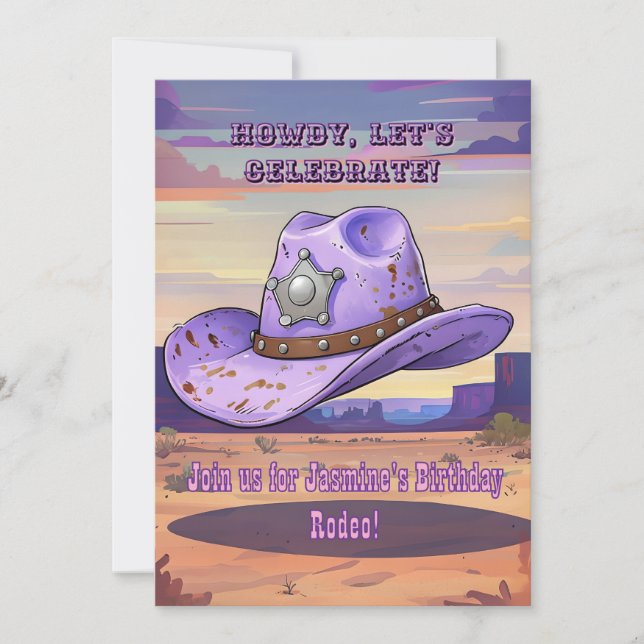 Light Purple Cowgirl Hat Floating In Desert Invitation (Front)